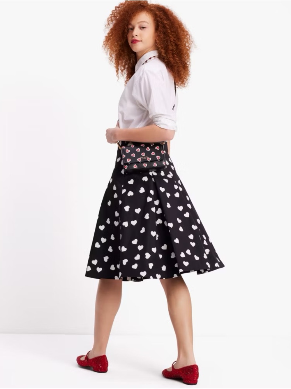 Kate Spade|  Scattered Mini
Hearts | Black and White Midi Size 10